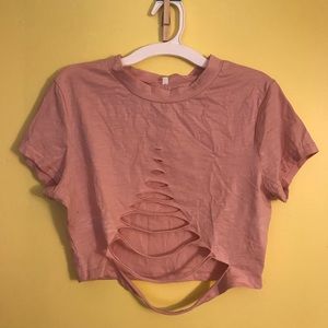 Baby pink ripped crop top